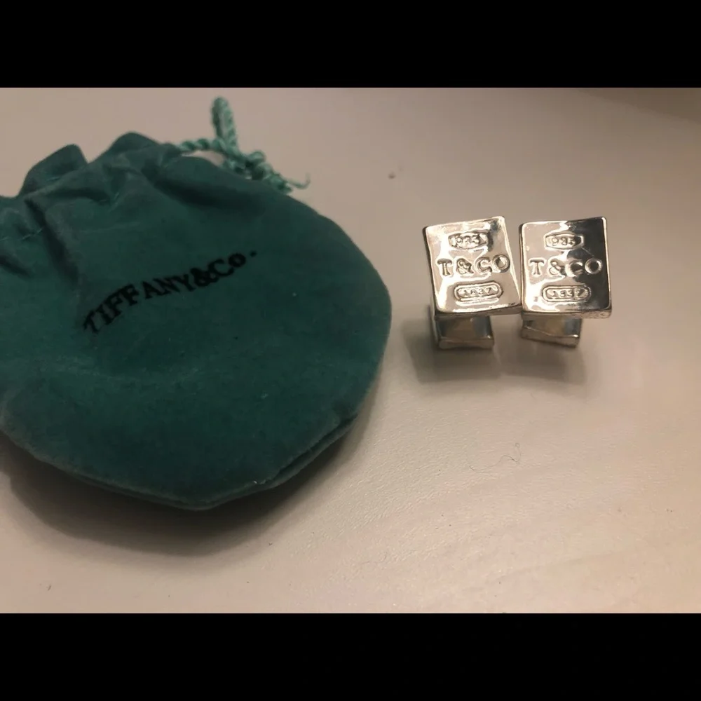 Tiffany & Co. Silver Square Logo Cuff Links
